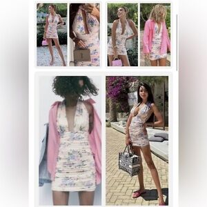 Zara floral halter Ruched Mini Dress size M